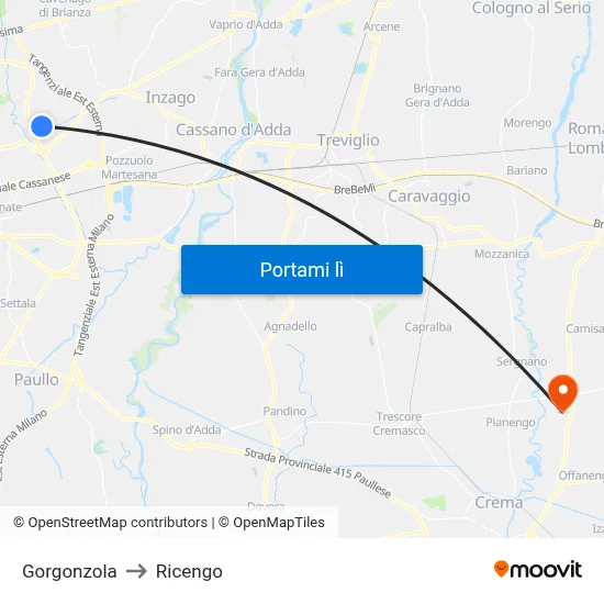 Gorgonzola to Ricengo map