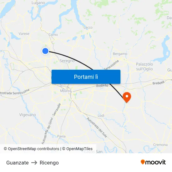 Guanzate to Ricengo map