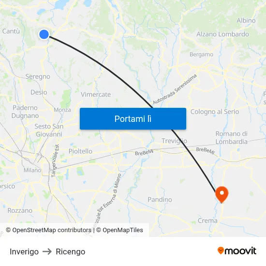 Inverigo to Ricengo map
