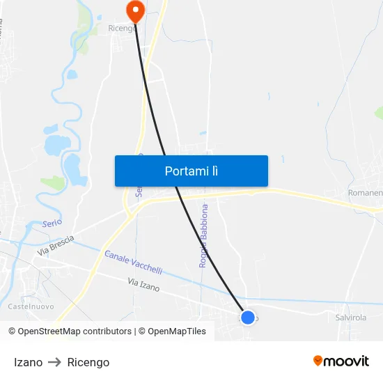 Izano to Ricengo map