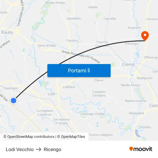 Lodi Vecchio to Ricengo map