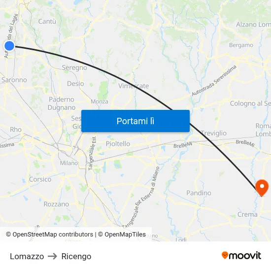 Lomazzo to Ricengo map