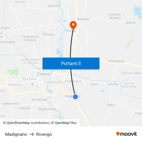 Madignano to Ricengo map