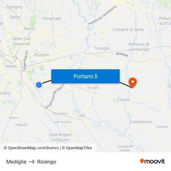 Mediglia to Ricengo map