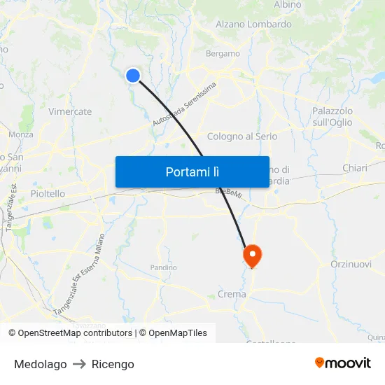Medolago to Ricengo map