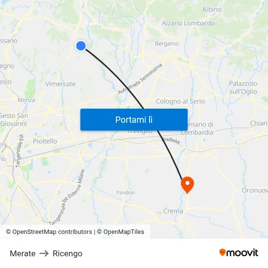 Merate to Ricengo map