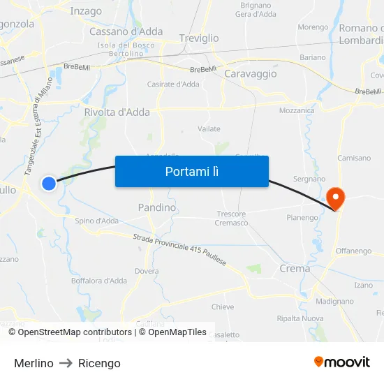 Merlino to Ricengo map