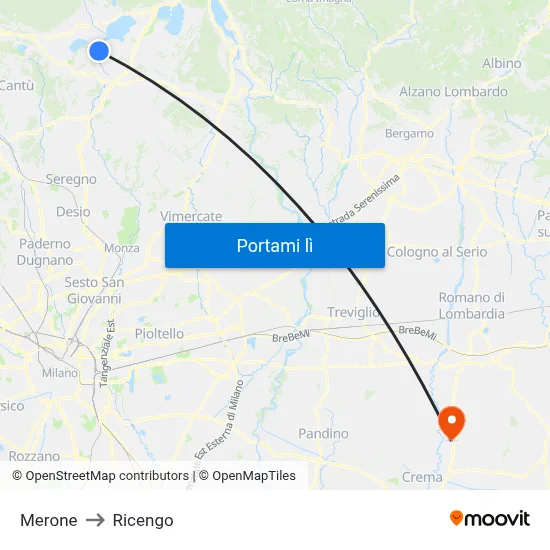 Merone to Ricengo map