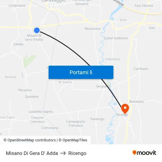 Misano Di Gera D' Adda to Ricengo map