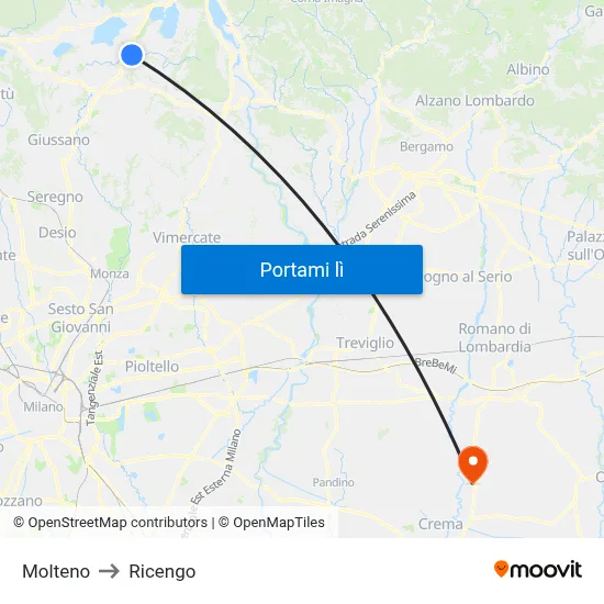 Molteno to Ricengo map