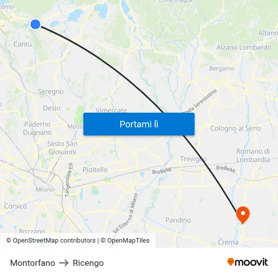 Montorfano to Ricengo map