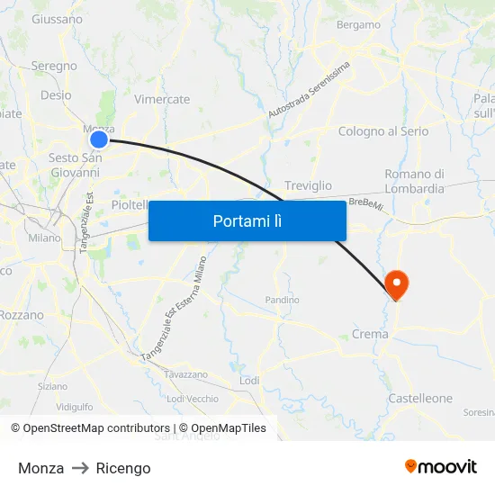 Monza to Ricengo map