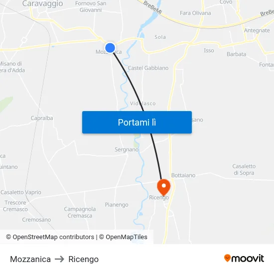 Mozzanica to Ricengo map
