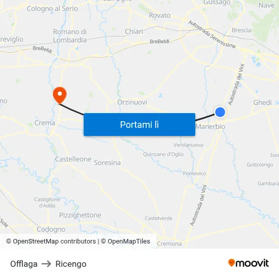 Offlaga to Ricengo map