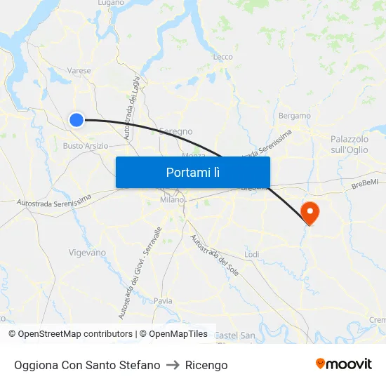 Oggiona Con Santo Stefano to Ricengo map