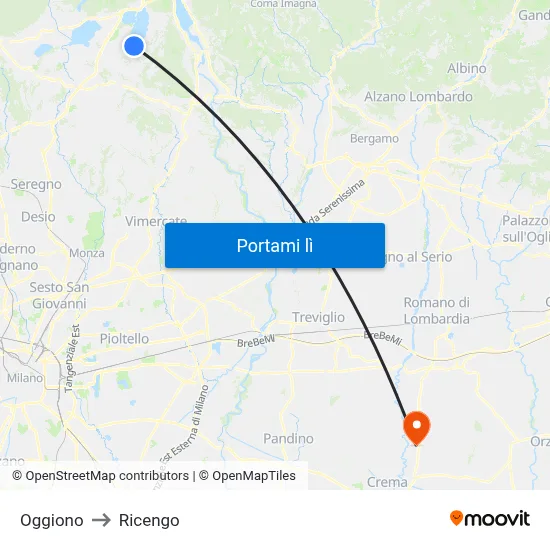 Oggiono to Ricengo map