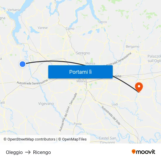Oleggio to Ricengo map