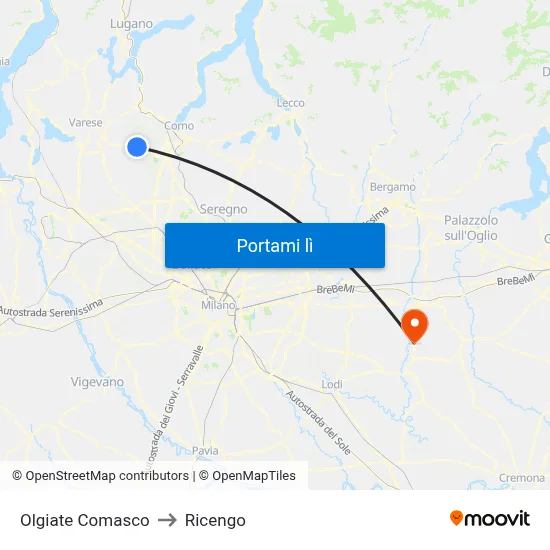 Olgiate Comasco to Ricengo map