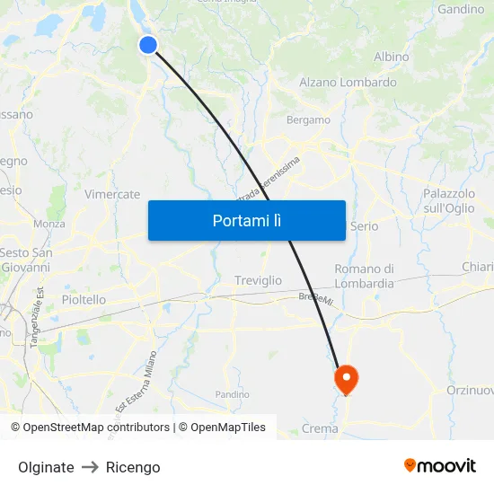 Olginate to Ricengo map