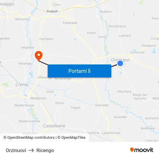 Orzinuovi to Ricengo map