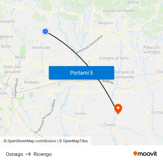 Osnago to Ricengo map