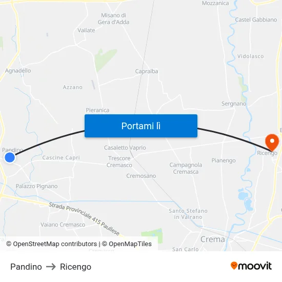 Pandino to Ricengo map