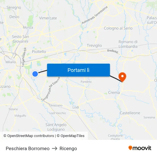 Peschiera Borromeo to Ricengo map