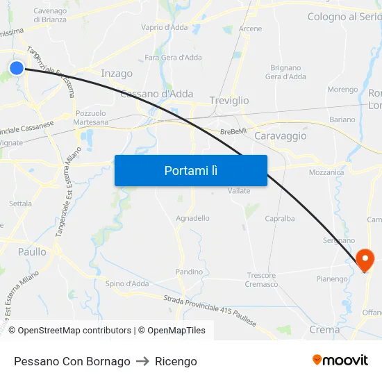 Pessano Con Bornago to Ricengo map