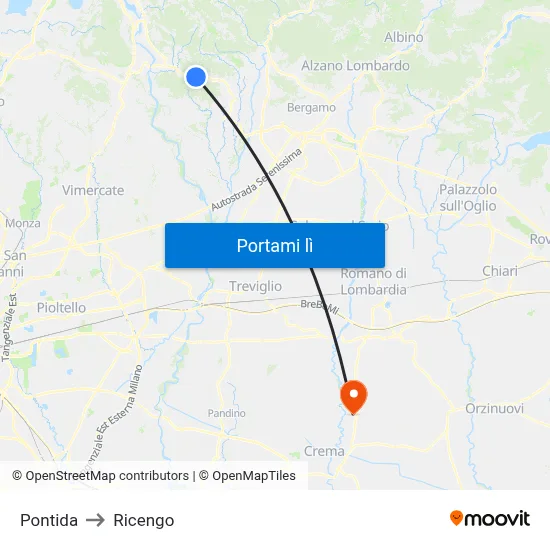 Pontida to Ricengo map