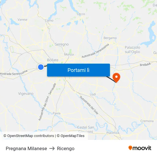Pregnana Milanese to Ricengo map