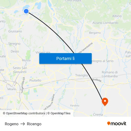 Rogeno to Ricengo map