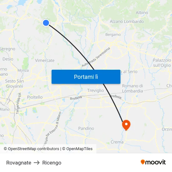 Rovagnate to Ricengo map