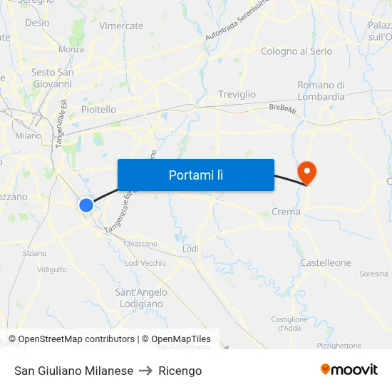 San Giuliano Milanese to Ricengo map