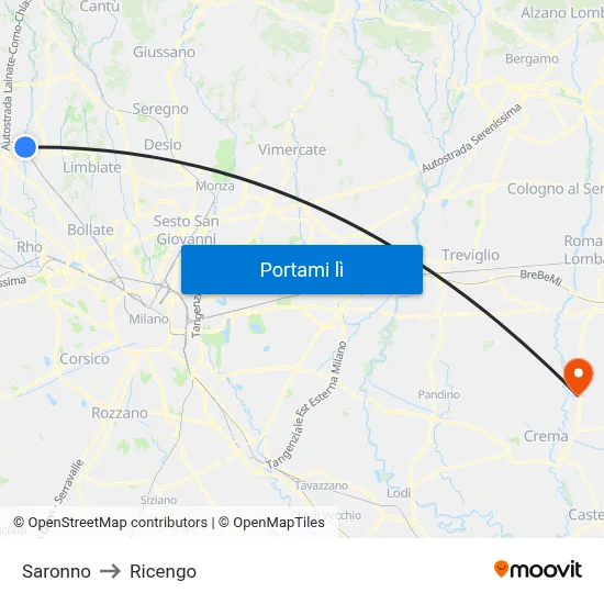 Saronno to Ricengo map