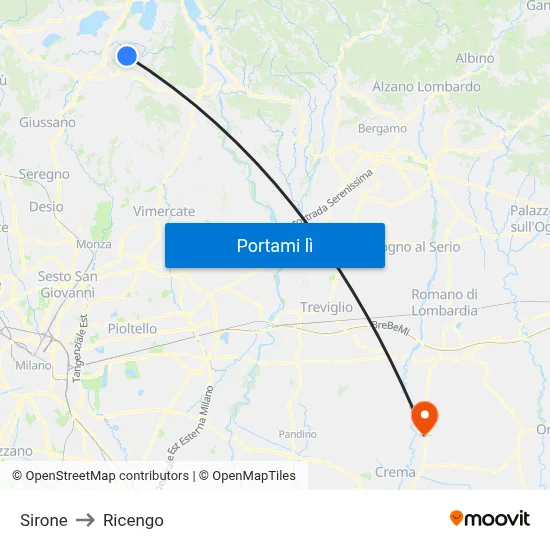 Sirone to Ricengo map