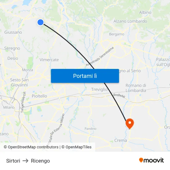 Sirtori to Ricengo map