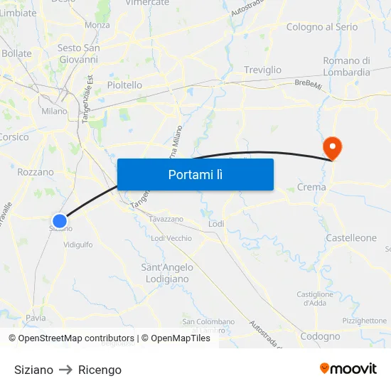 Siziano to Ricengo map
