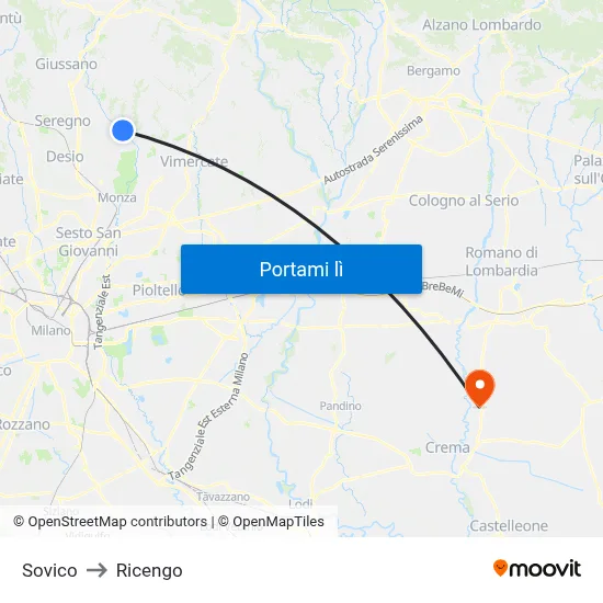 Sovico to Ricengo map
