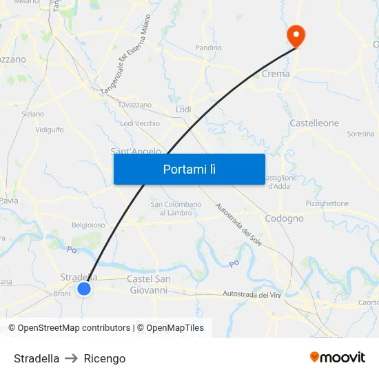Stradella to Ricengo map