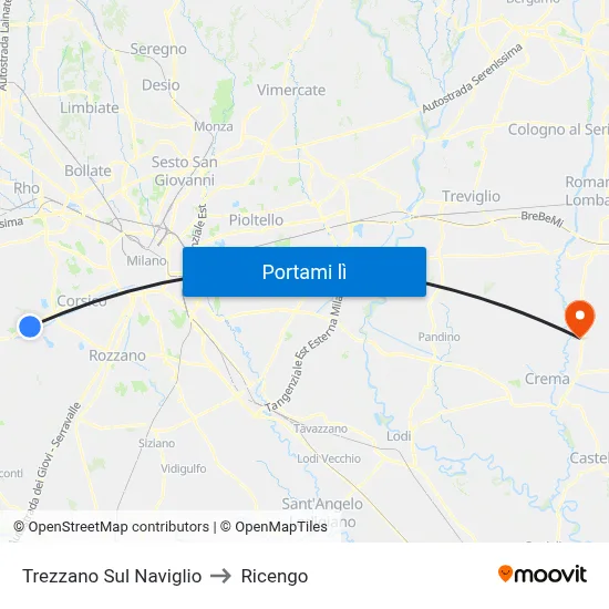 Trezzano Sul Naviglio to Ricengo map
