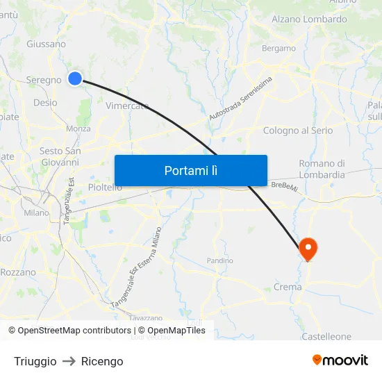 Triuggio to Ricengo map