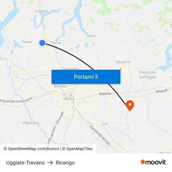 Uggiate-Trevano to Ricengo map