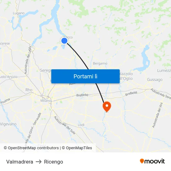 Valmadrera to Ricengo map