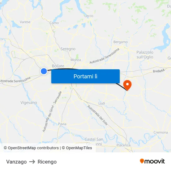 Vanzago to Ricengo map