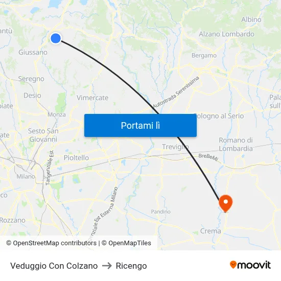 Veduggio Con Colzano to Ricengo map