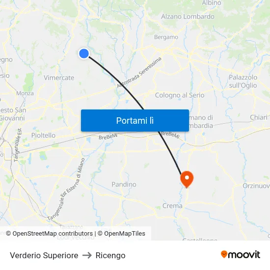 Verderio Superiore to Ricengo map