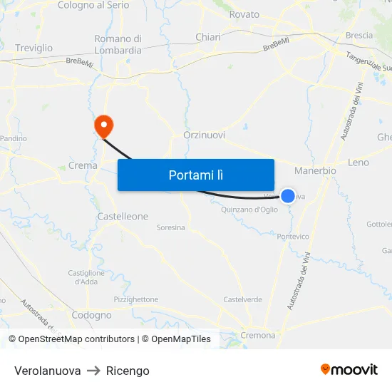 Verolanuova to Ricengo map