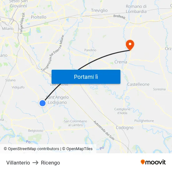 Villanterio to Ricengo map
