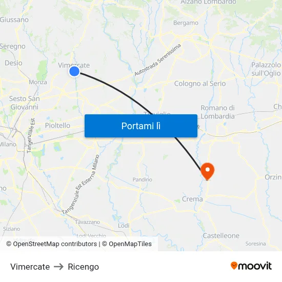Vimercate to Ricengo map