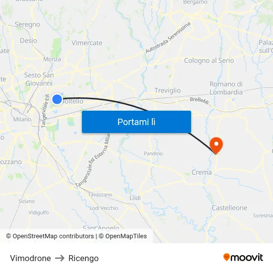 Vimodrone to Ricengo map